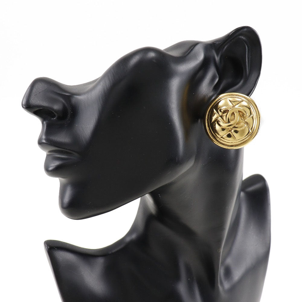 CHANEL Earring Plated Gold gold vintage Matrasse COCO Mark Women Used