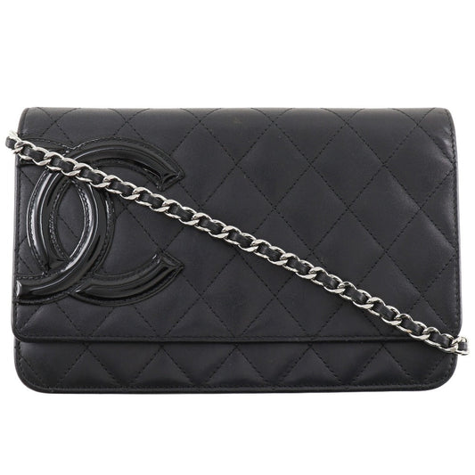 CHANEL Long Wallet Purse A46646 Calfskin, enamel black Cambon line Chain wallet Women