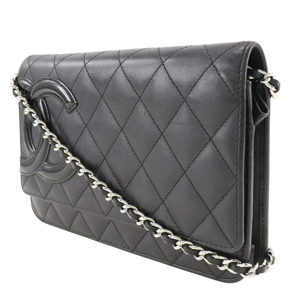 CHANEL Long Wallet Purse A46646 Calfskin, enamel black Cambon line Chain wallet Women