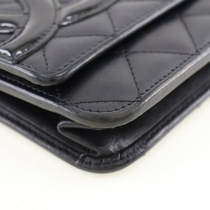 CHANEL Long Wallet Purse A46646 Calfskin, enamel black Cambon line Chain wallet Women