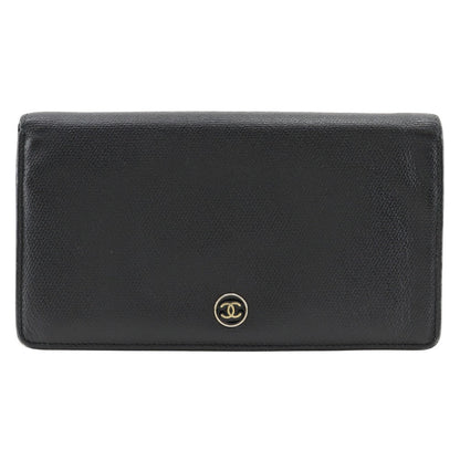 CHANEL Long Wallet Purse A20904 leather black COCO Button Women