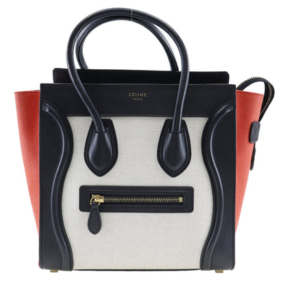 CELINE Handbag 167792 Calfskin, Canvas black Tricolor Micro shopper Luggage Women Used