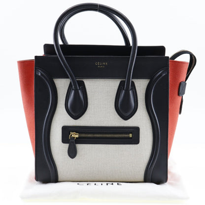CELINE Handbag 167792 Calfskin, Canvas black Tricolor Micro shopper Luggage Women Used