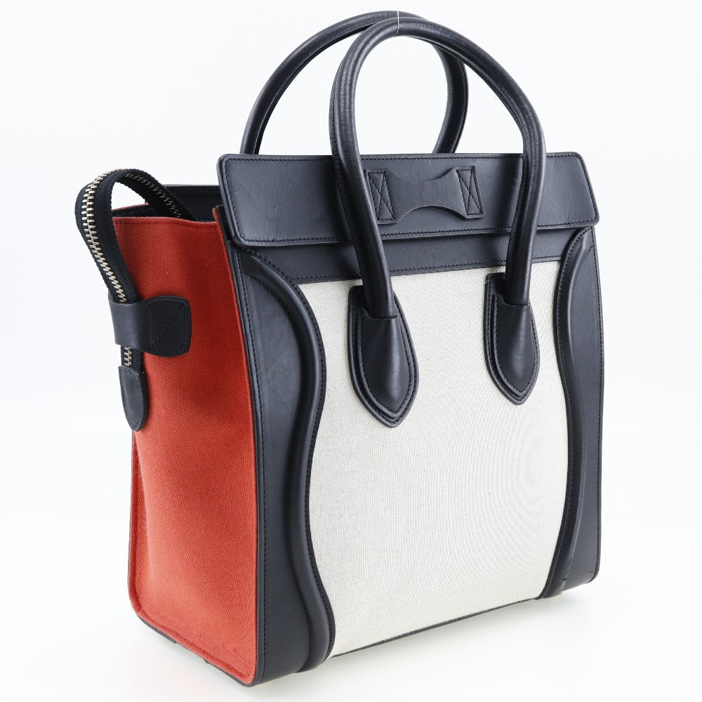 CELINE Handbag 167792 Calfskin, Canvas black Tricolor Micro shopper Luggage Women Used