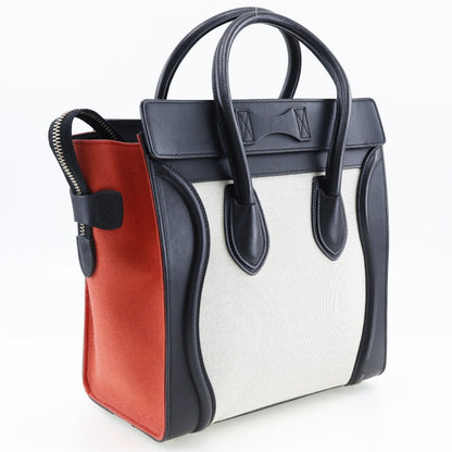 CELINE Handbag 167792 Calfskin, Canvas black Tricolor Micro shopper Luggage Women Used
