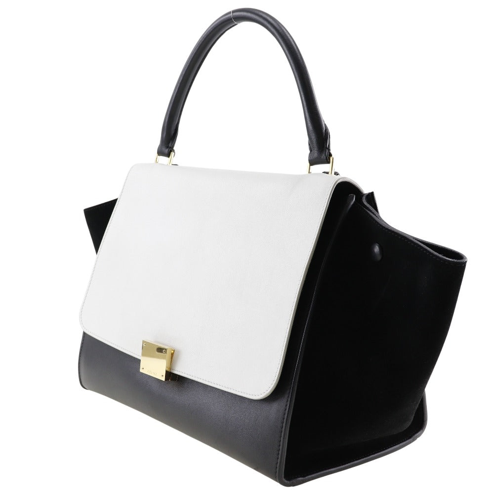 CELINE Handbag 1695430TA Calfskin, suede Black / white medium Trapeze Women Used