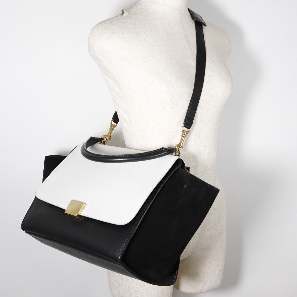 CELINE Handbag 1695430TA Calfskin, suede Black / white medium Trapeze Women Used
