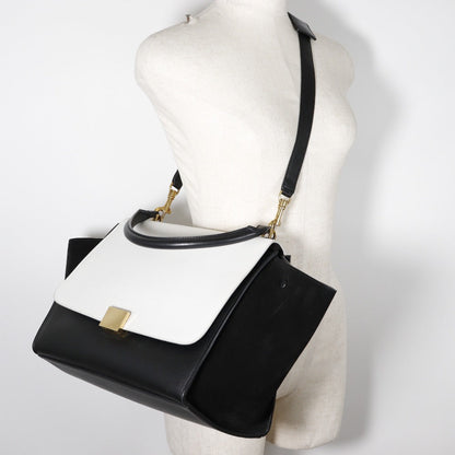 CELINE Handbag 1695430TA Calfskin, suede Black / white medium Trapeze Women Used