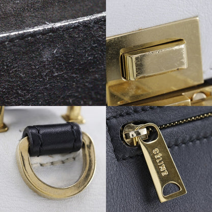 CELINE Handbag 1695430TA Calfskin, suede Black / white medium Trapeze Women Used