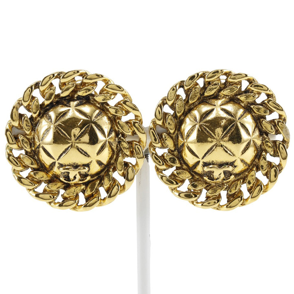 CHANEL Earring Plated Gold gold vintage Matrasse COCO Mark Women Used