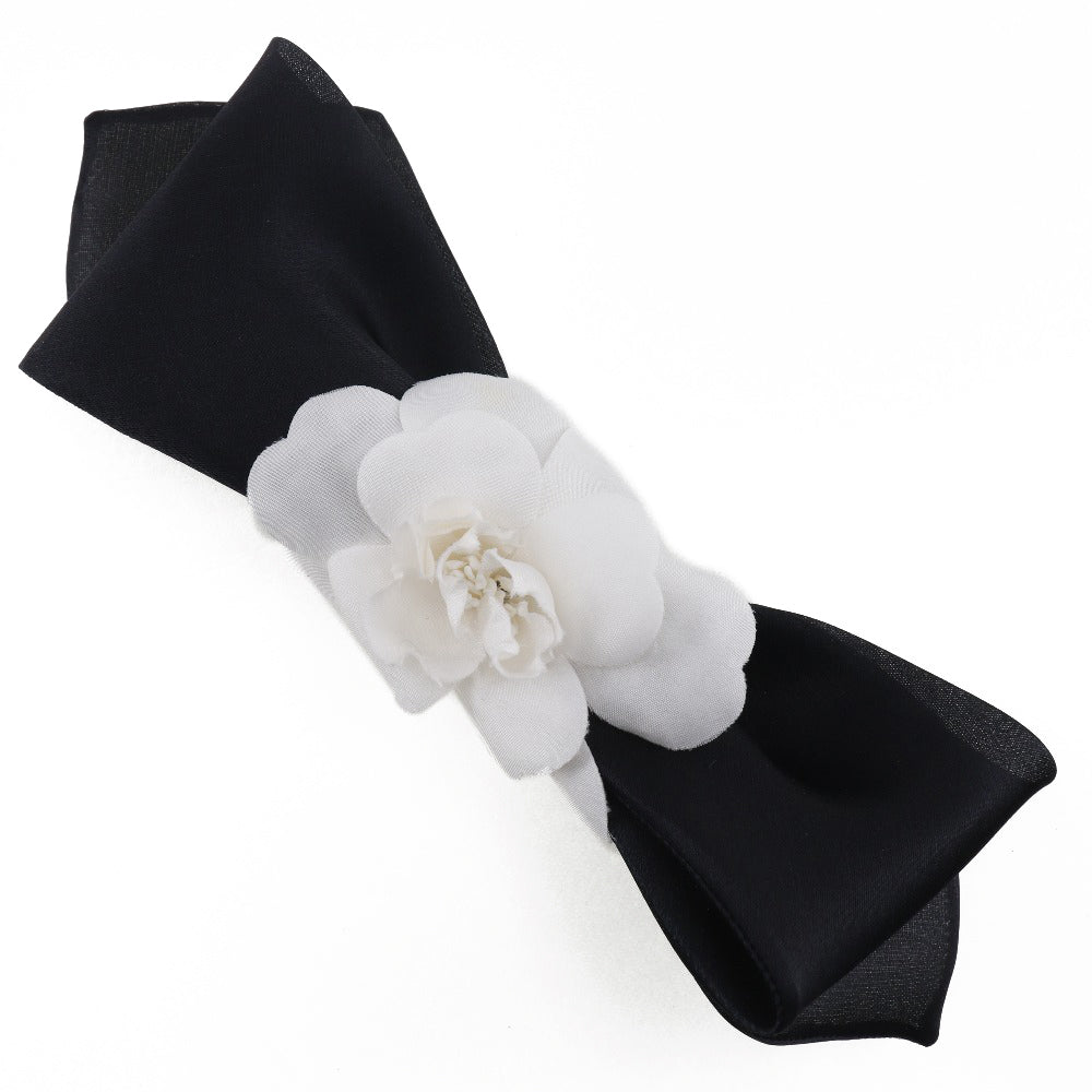CHANEL Valletta Satin, Textile Black / white camellia ribbon Women Used