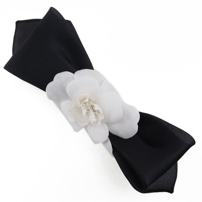 CHANEL Valletta Satin, Textile Black / white camellia ribbon Women Used