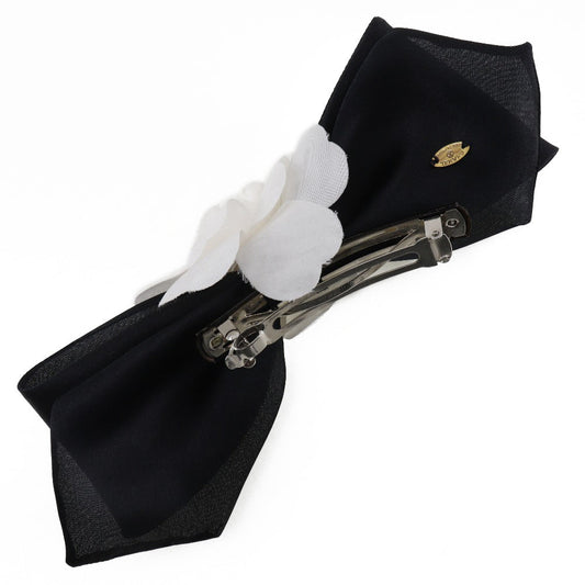 CHANEL Valletta Satin, Textile Black / white camellia ribbon Women Used