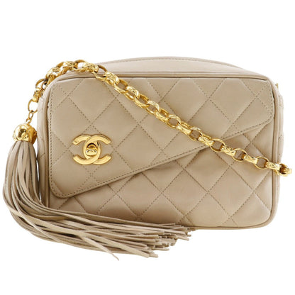 CHANEL Shoulder Bag lambskin beige Matrasse ChainShoulder