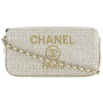 CHANEL Shoulder Bag A84415 tweed White 2-way clutch Deauville ChainShoulder