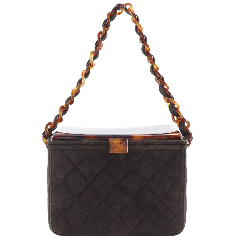 CHANEL Handbag Suede Brown Plastic Chain Vanity