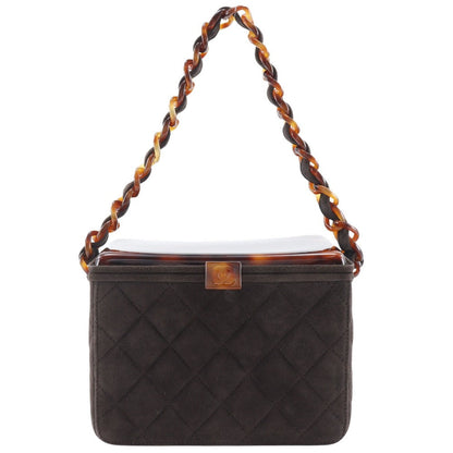 CHANEL Handbag Suede Brown Plastic Chain Vanity