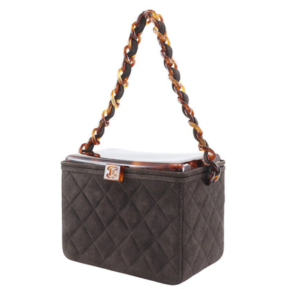 CHANEL Handbag Suede Brown Plastic Chain Vanity