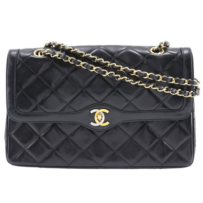 CHANEL Shoulder Bag lambskin black Paris limited Matrasse ChainShoulder