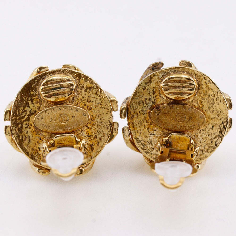 CHANEL Earring Plated Gold, Faux Pearl gold vintage COCO Mark