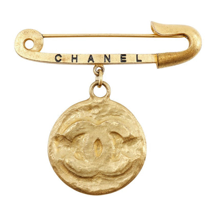 CHANEL Brooch Plated Gold gold Safety pin COCO Mark