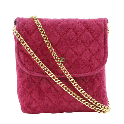 CHANEL Pouch cotton Red micro Chain pouch