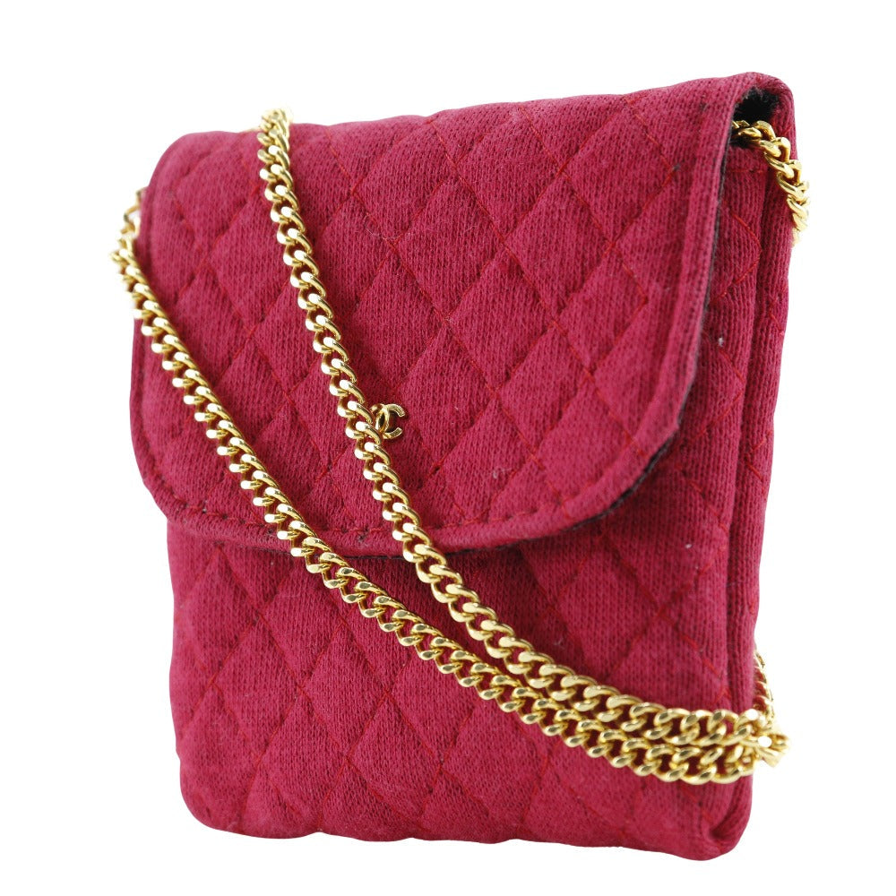 CHANEL Pouch cotton Red micro Chain pouch