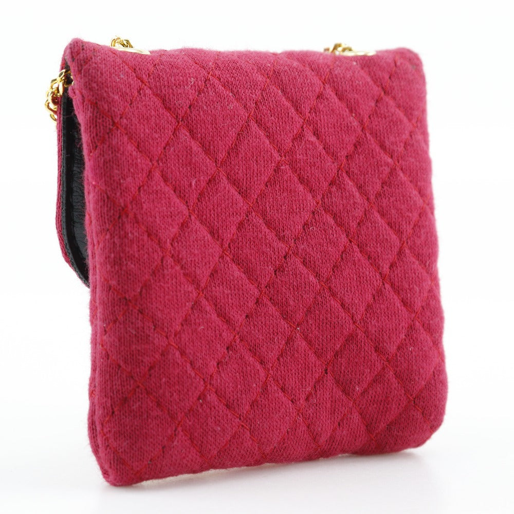 CHANEL Pouch cotton Red micro Chain pouch