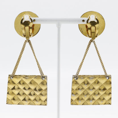 CHANEL Earring Plated Gold gold COCO Mark Matelasse bag motif