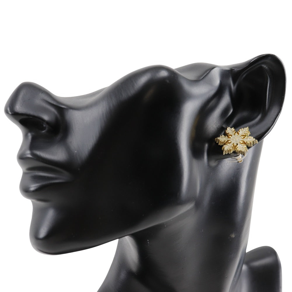 CHANEL Pierce Plated Gold White COCO Mark Crystal of snow