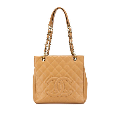Tan Chanel Caviar Petite Shopping Tote