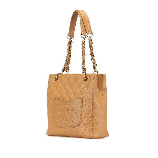 Tan Chanel Caviar Petite Shopping Tote
