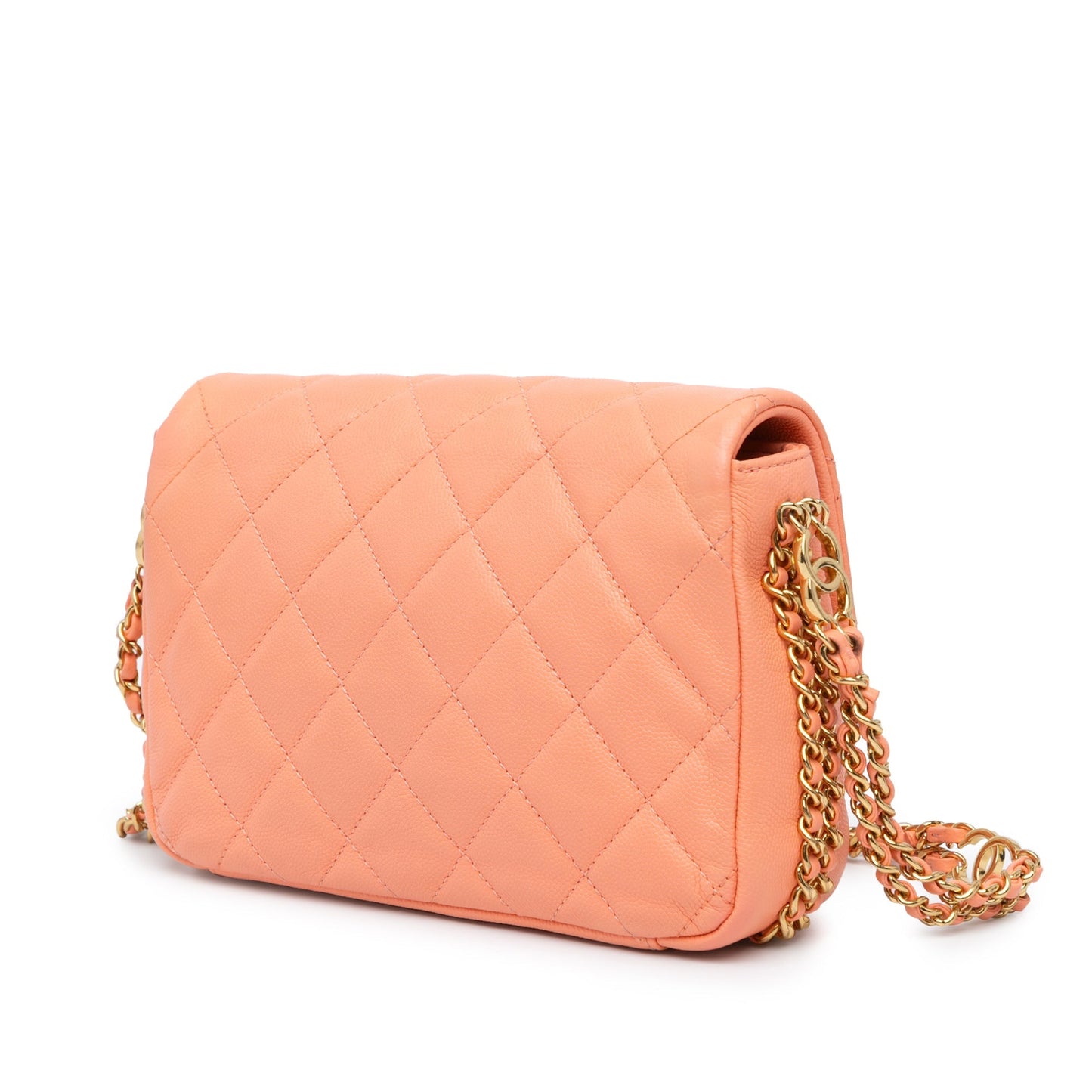 Orange Chanel Mini Quilted Caviar CC You Flap Crossbody Bag
