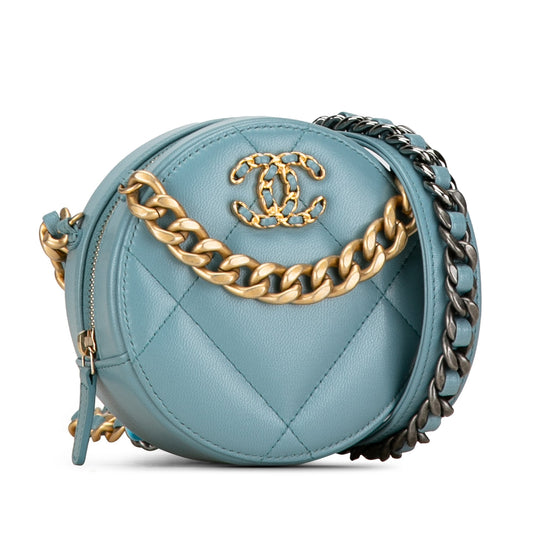Blue Chanel Lambskin 19 Round Clutch with Chain Satchel