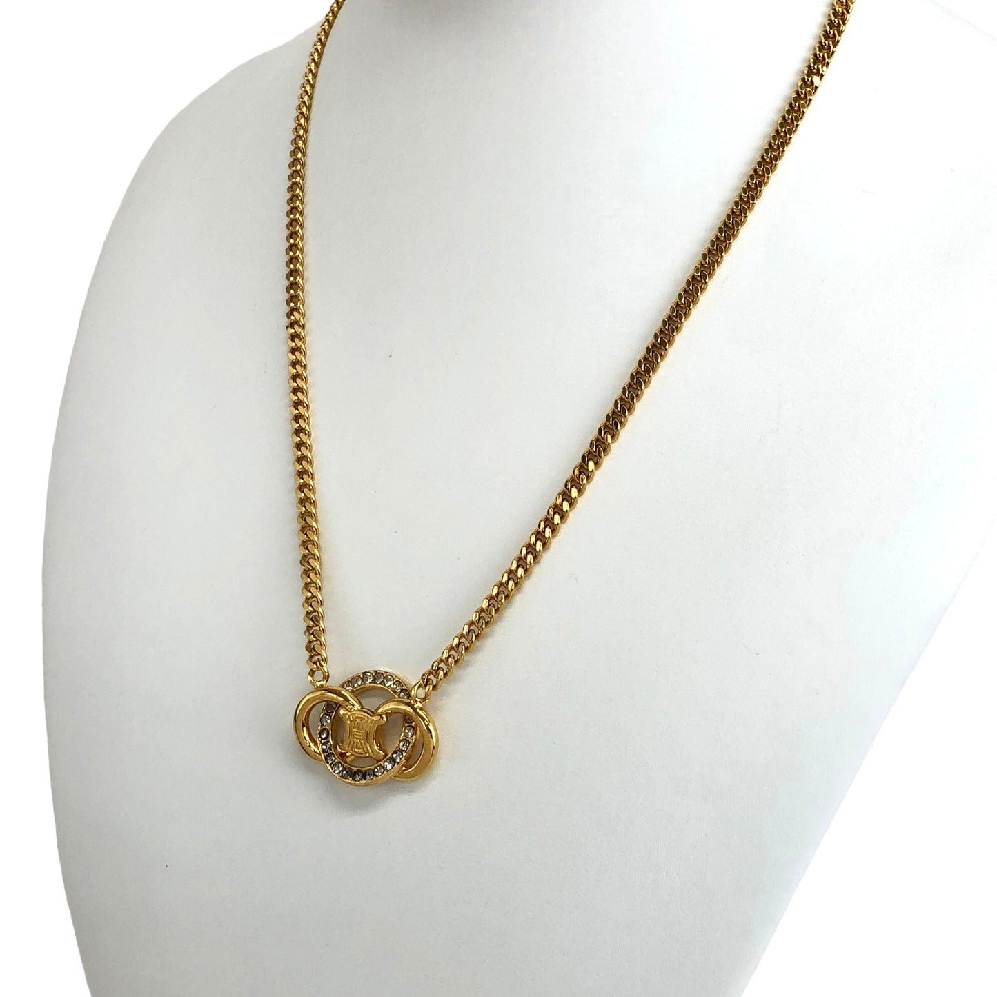 CELINE Triomphe Stone Necklace Gold Vintage zjaj8v