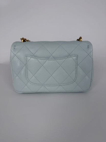 CHANEL Mini Rectangular Sweetheart Quilted Caviar Light Blue Flap Bag