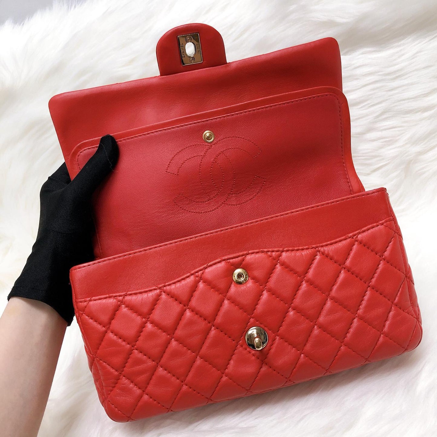 Timeless Classic Leather Double Flap Red Bag