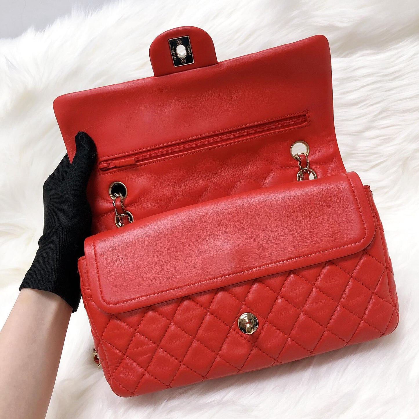 Timeless Classic Leather Double Flap Red Bag