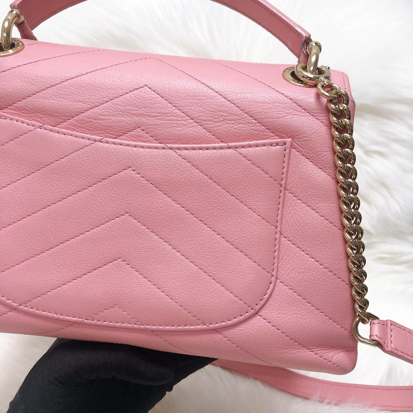 Calfskin Chevron Chic Top Handle Bag Small