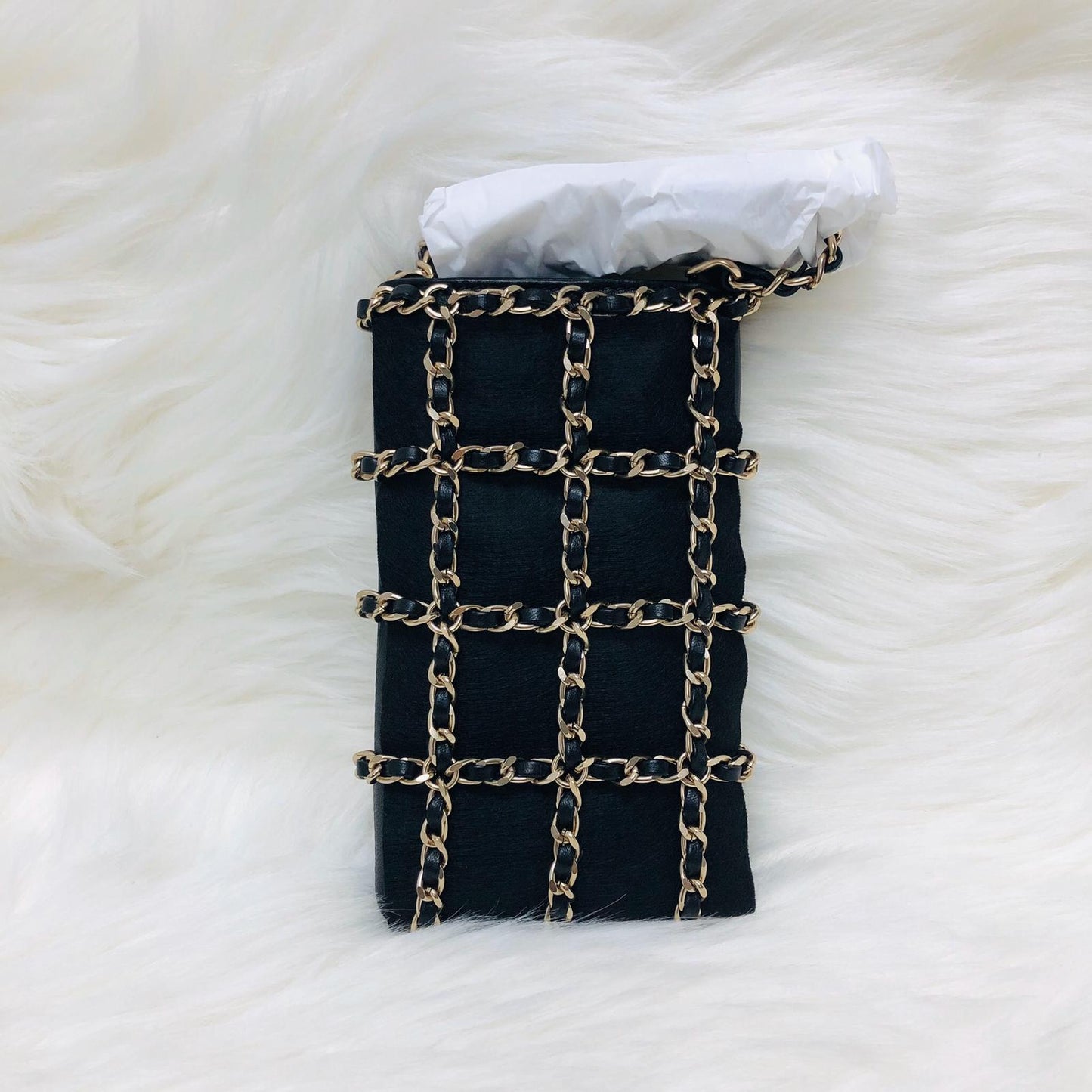 Phone Bag with Chain in Lambskin and Gold-Tone Metal