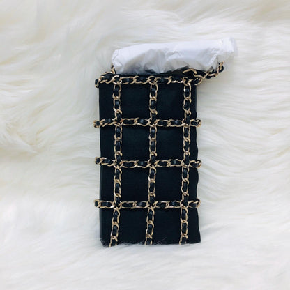Phone Bag with Chain in Lambskin and Gold-Tone Metal