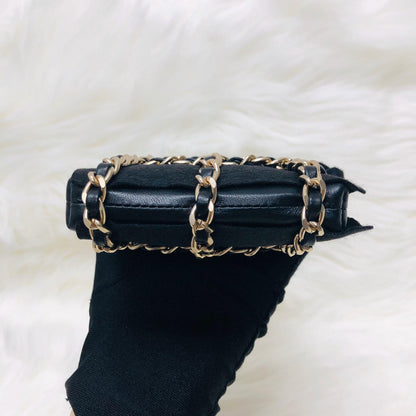 Phone Bag with Chain in Lambskin and Gold-Tone Metal