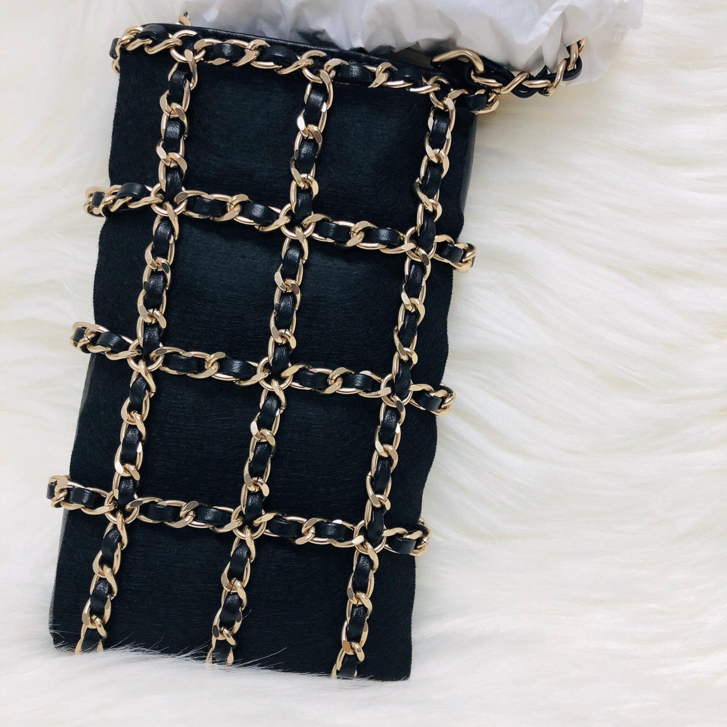 Phone Bag with Chain in Lambskin and Gold-Tone Metal