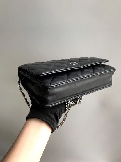 WOC Wallet on Chain Quilted Lambskin Leather with Black Interior