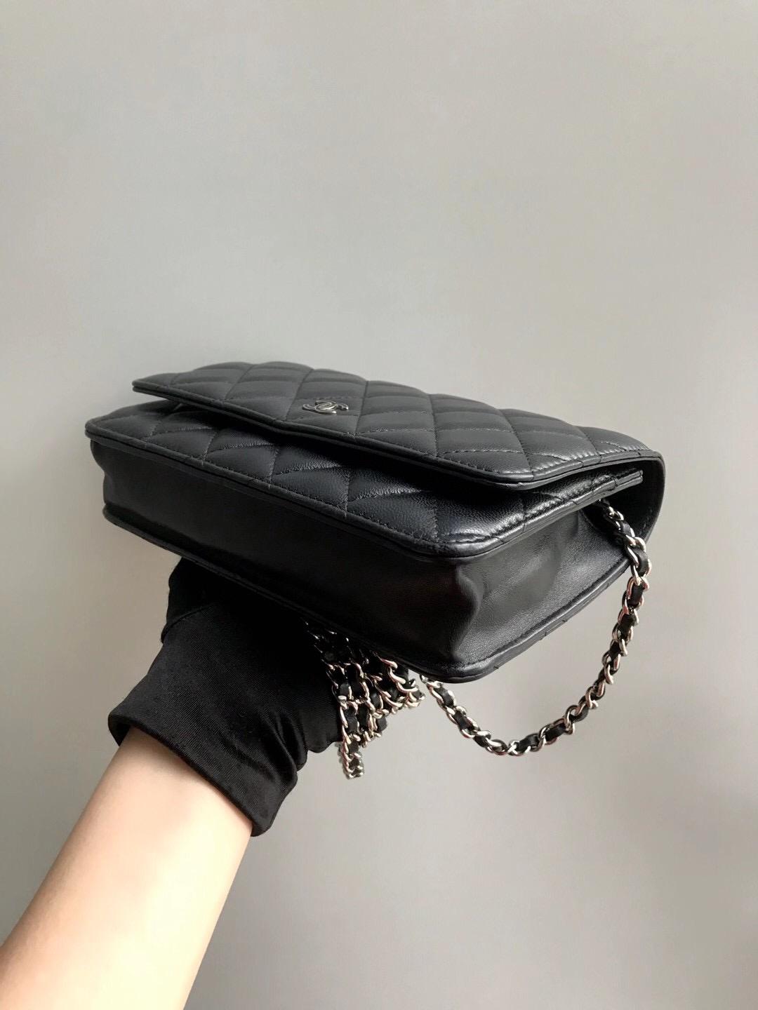 WOC Wallet on Chain Quilted Lambskin Leather with Black Interior