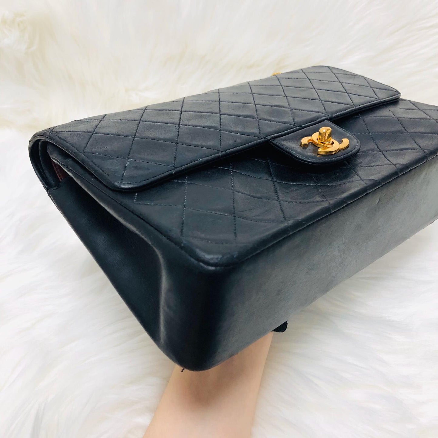 Mademoiselle Vintage Double Flap Medium in Black Lambskin with GHW with Reissue Strap