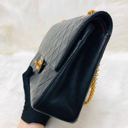Mademoiselle Vintage Double Flap Medium in Black Lambskin with GHW with Reissue Strap