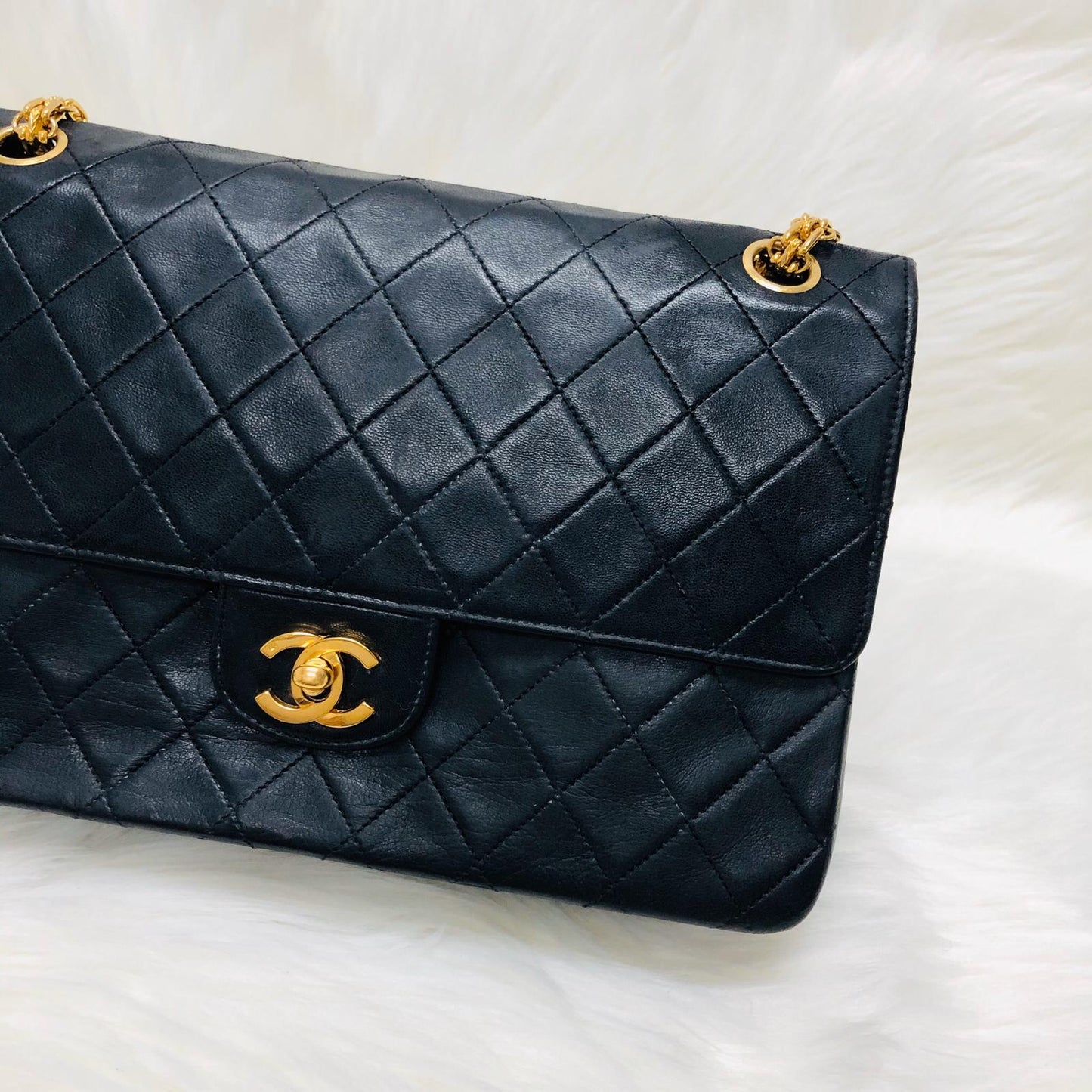 Mademoiselle Vintage Double Flap Medium in Black Lambskin with GHW with Reissue Strap