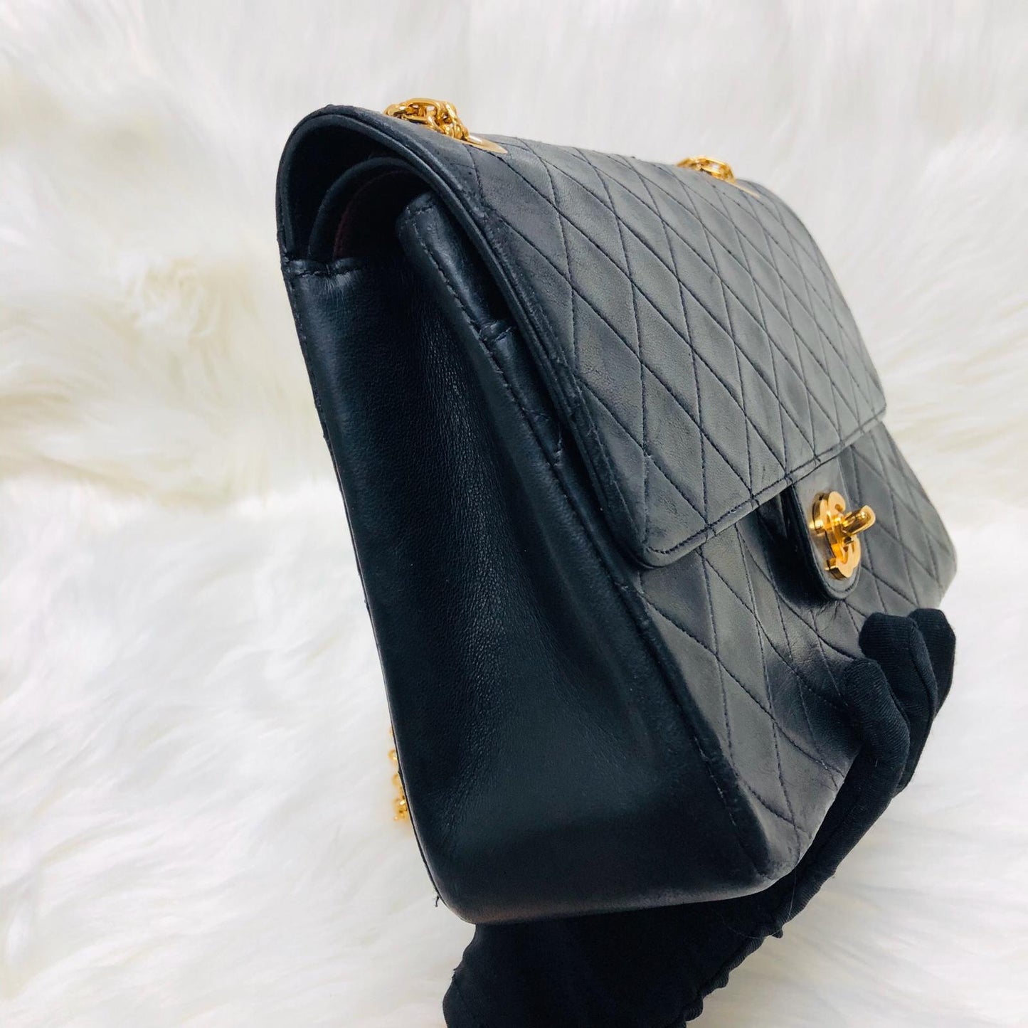 Mademoiselle Vintage Double Flap Medium in Black Lambskin with GHW with Reissue Strap