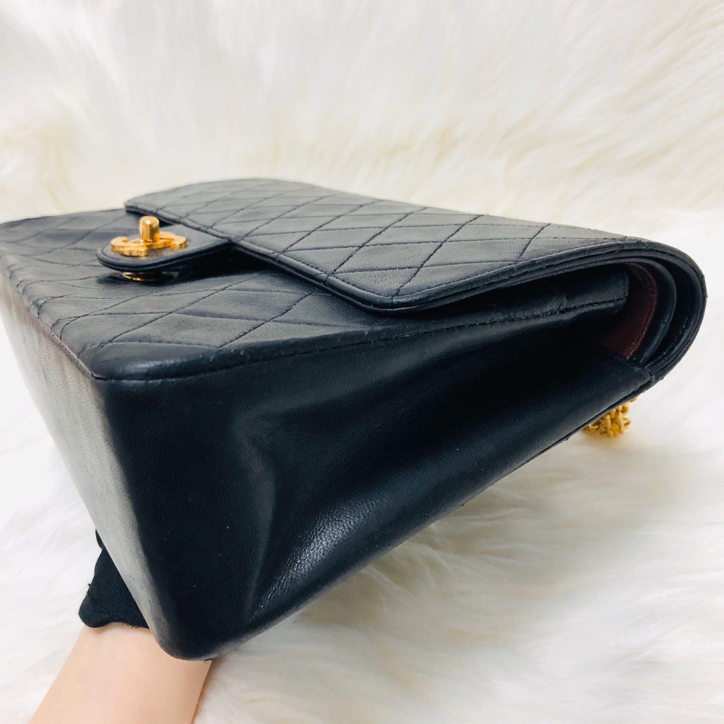 Mademoiselle Vintage Double Flap Medium in Black Lambskin with GHW with Reissue Strap